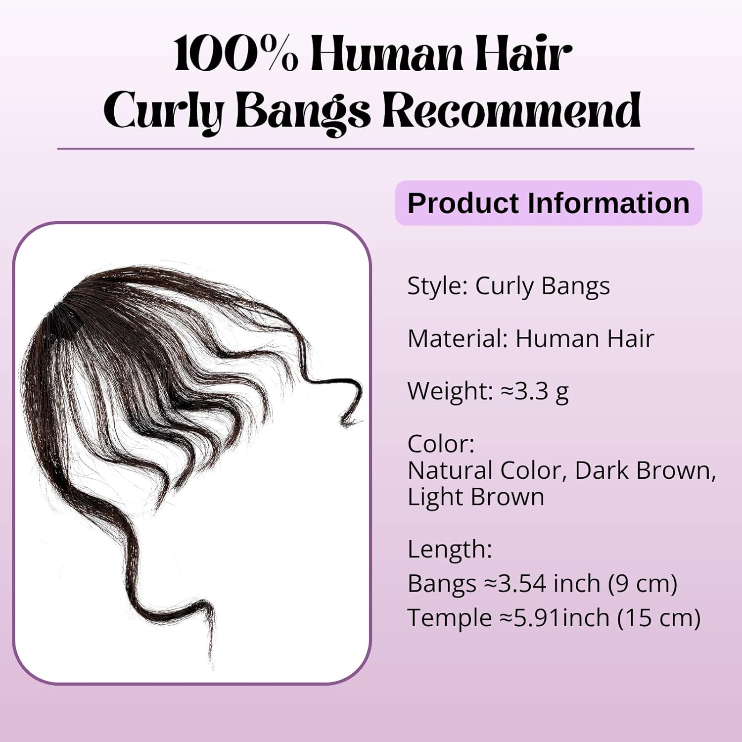 Human Hair Curly Bangs Hair Clip Kinky-Curly Ins Bangs French Bang for Women