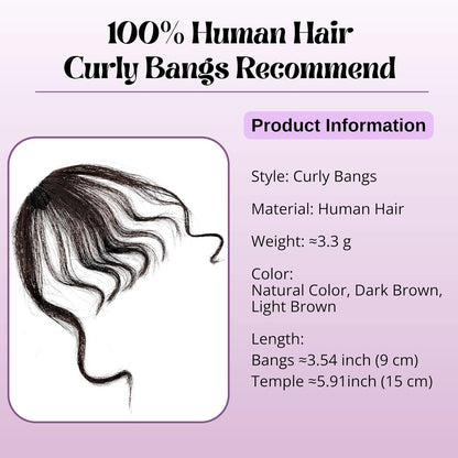 Human Hair Curly Bangs Hair Clip Kinky-Curly Ins Bangs French Bang for Women