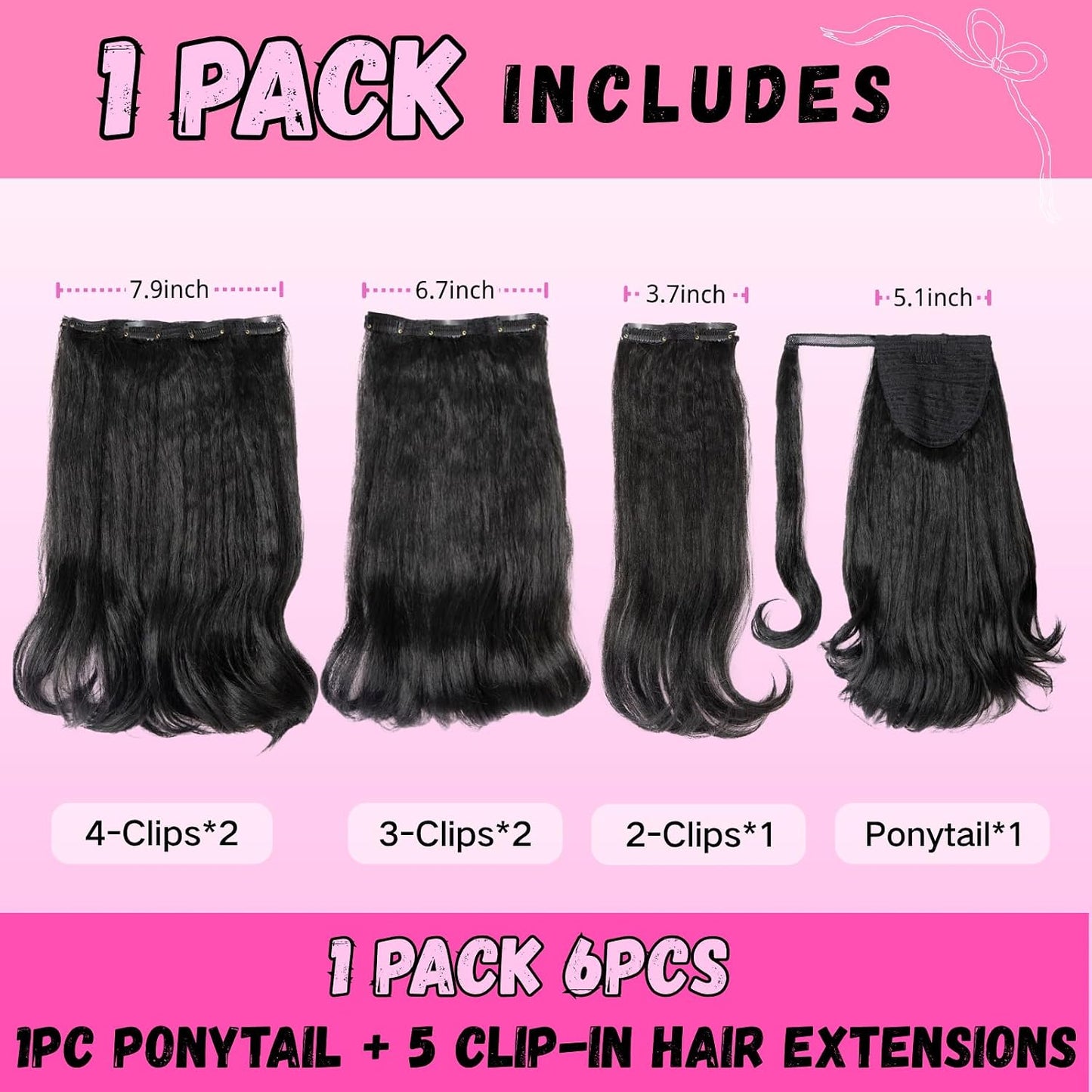 6PCS Half Up Half Down Ponytail Set for Black Women Kinky Straight Ponytail