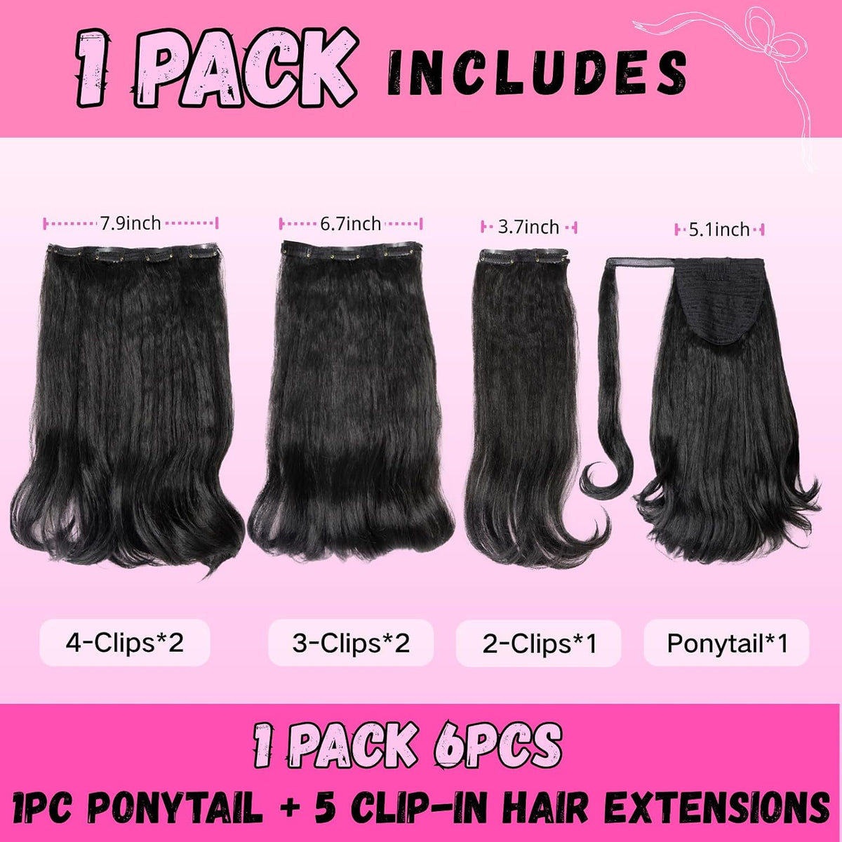 6PCS Half Up Half Down Ponytail Set for Black Women Kinky Straight Ponytail