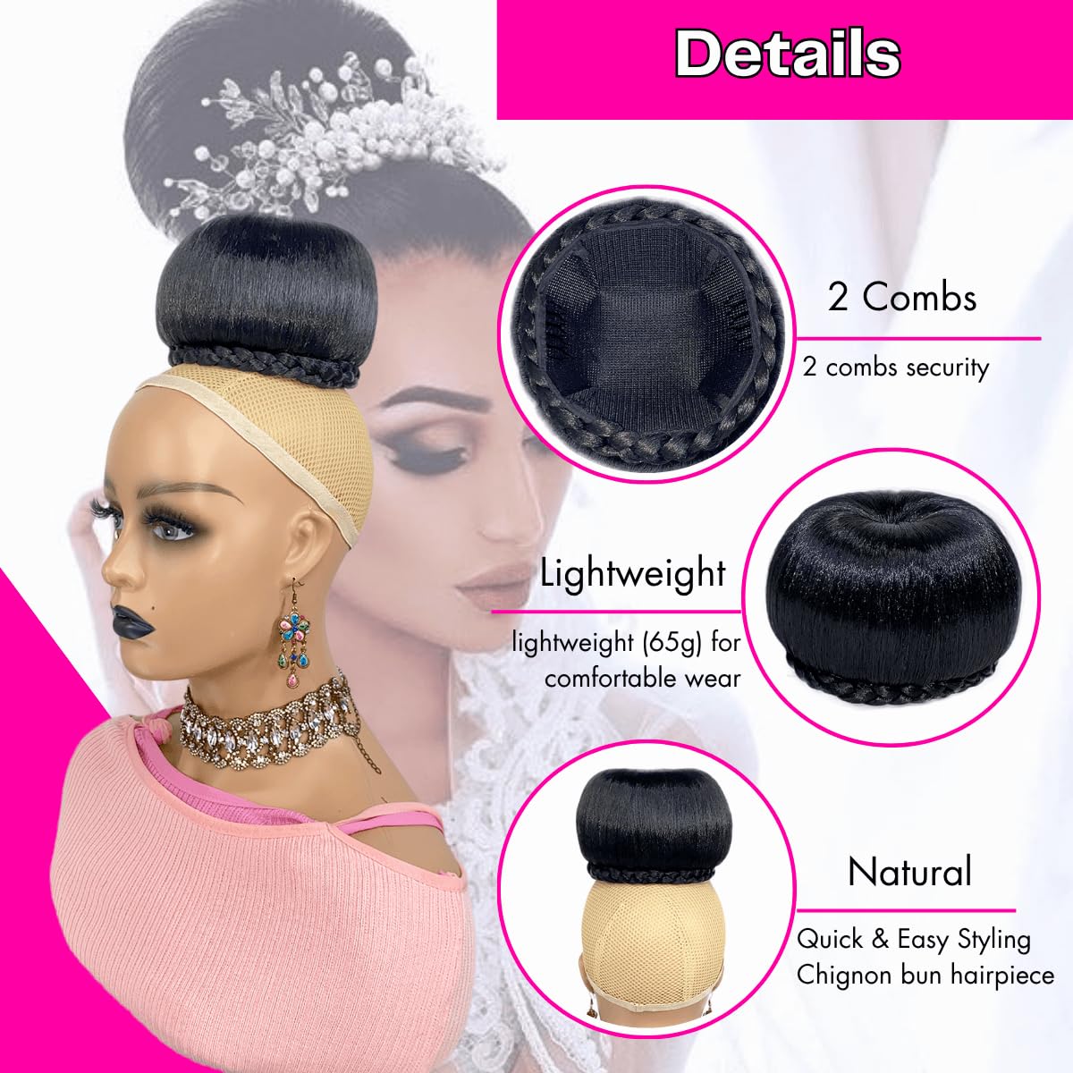 Extra Large Braided Hair Bun for Bride Black Hair Piece Clip in for Black Women
