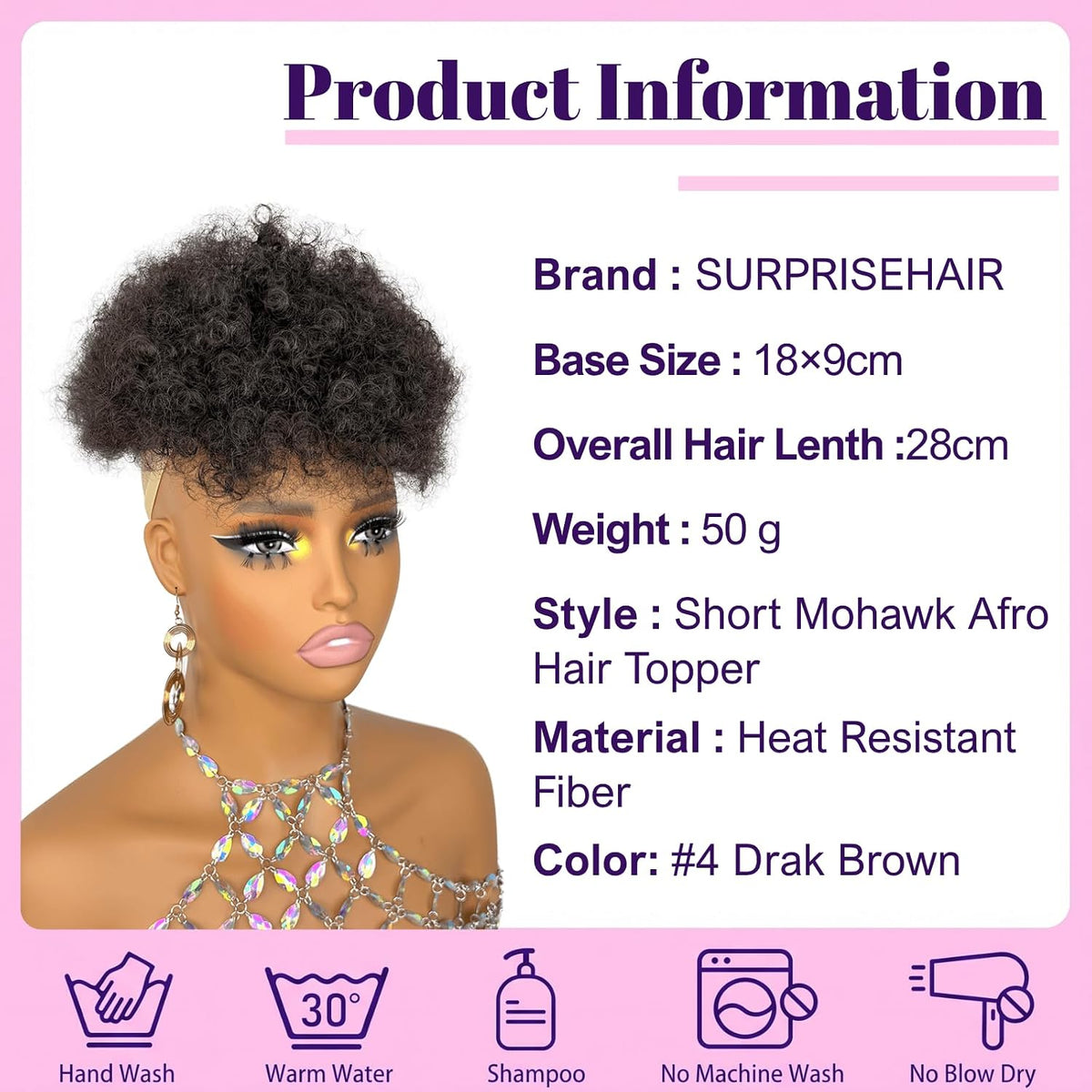 Short Afro Hair Topper Synthetic Hair Mohawk Ponytail for Black Women #4