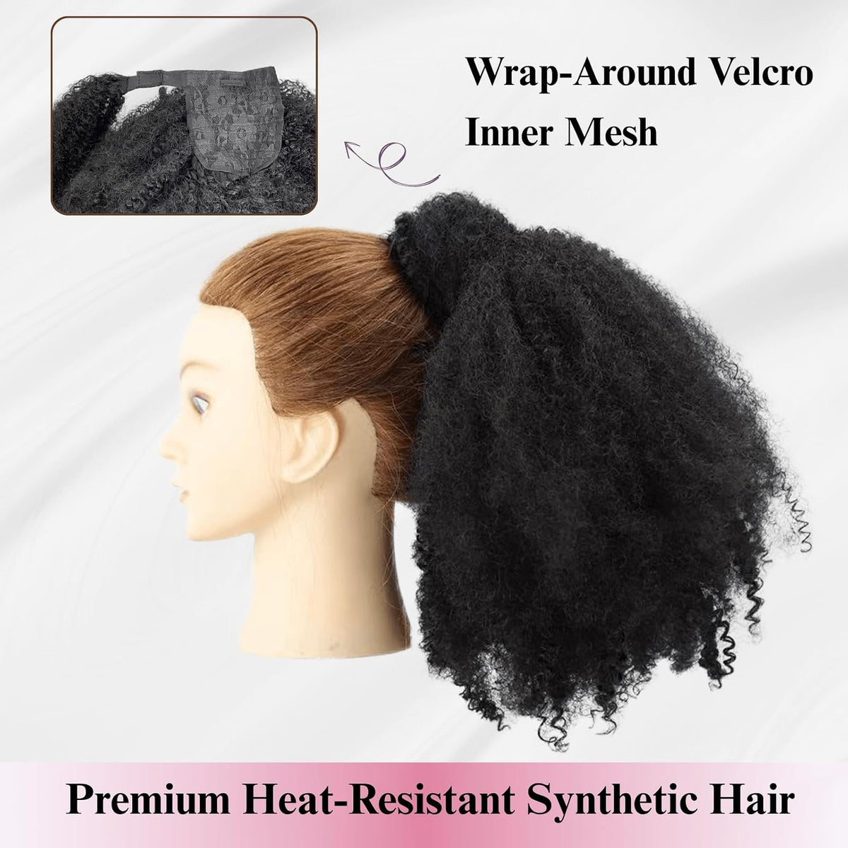 Short Afro Kinky Ponytail Wrap Synthetic 4C Afro Puff Bun for Black Women