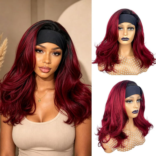 18inch Long Kinky Straight Yaki Wavy Headband Wig for Black Women