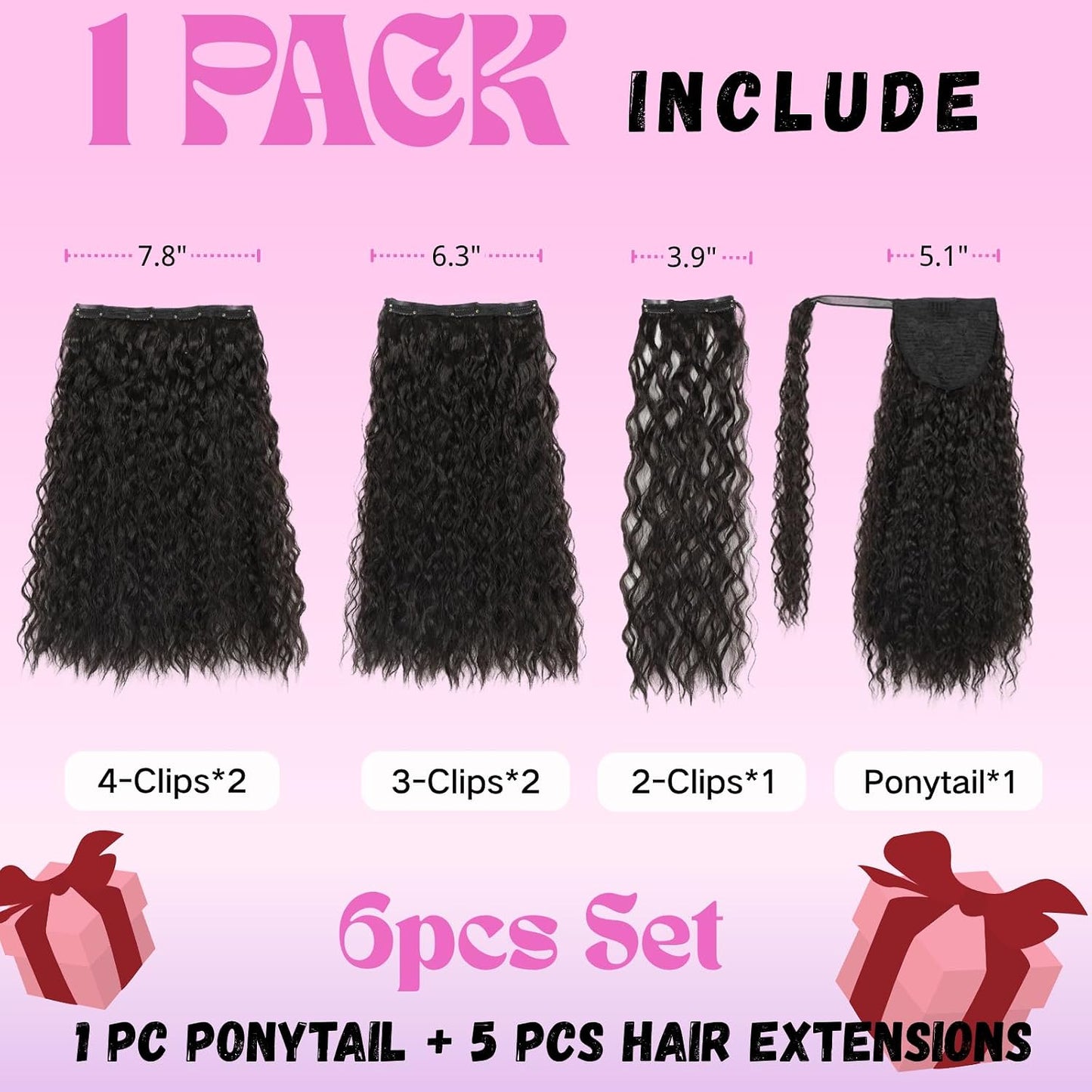 Half Up Half Down Ponytail Set for Black Women 6pc Water Wave 20inch
