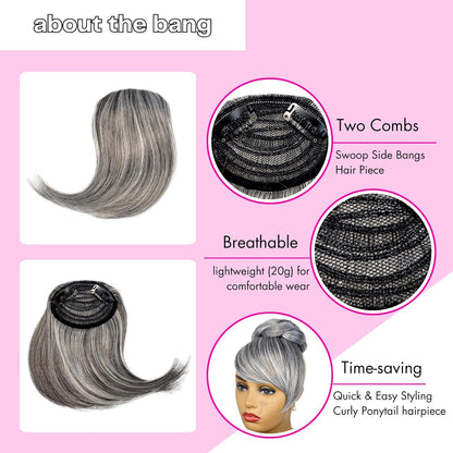 Quick Bun and Bang Set 2PCS - Salt and Pepper Grey Braided Bun with Side Bang