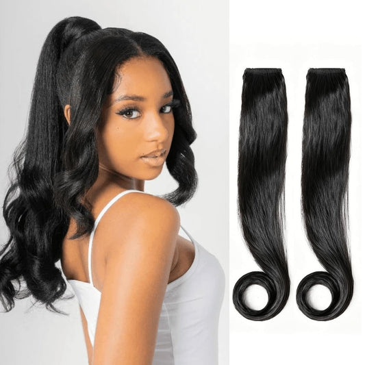 Long Yaki Side Bangs Clip in 2pcs Set Kinky Straight Fringe for Black Women
