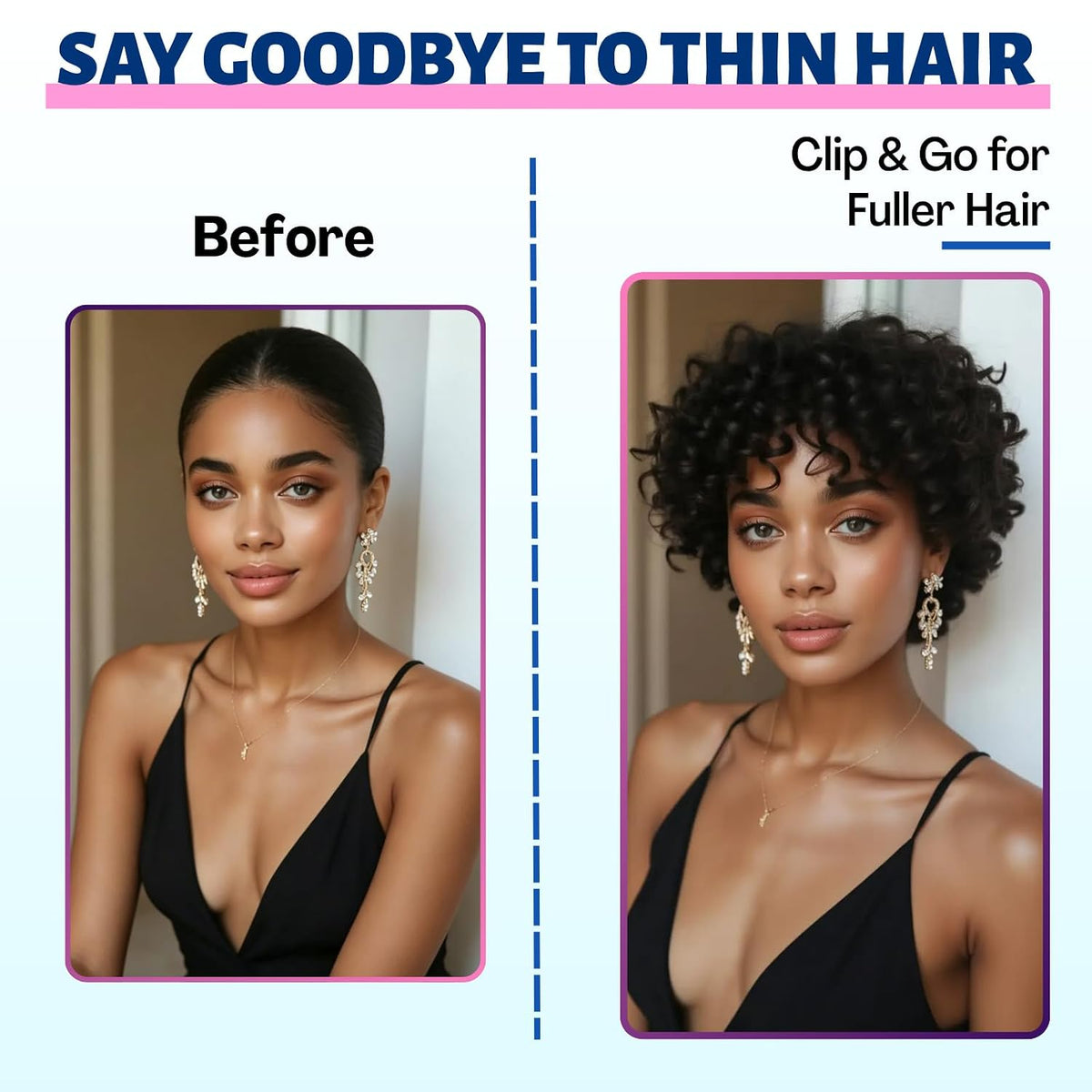 Short Loose Wave Hair Topper with Bangs for Black Women Topper Wig 360°3D Cover