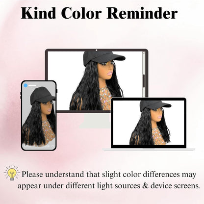 Baseball Cap with Hair Attached for Black Women 14inch Natural Wave Hat Wig