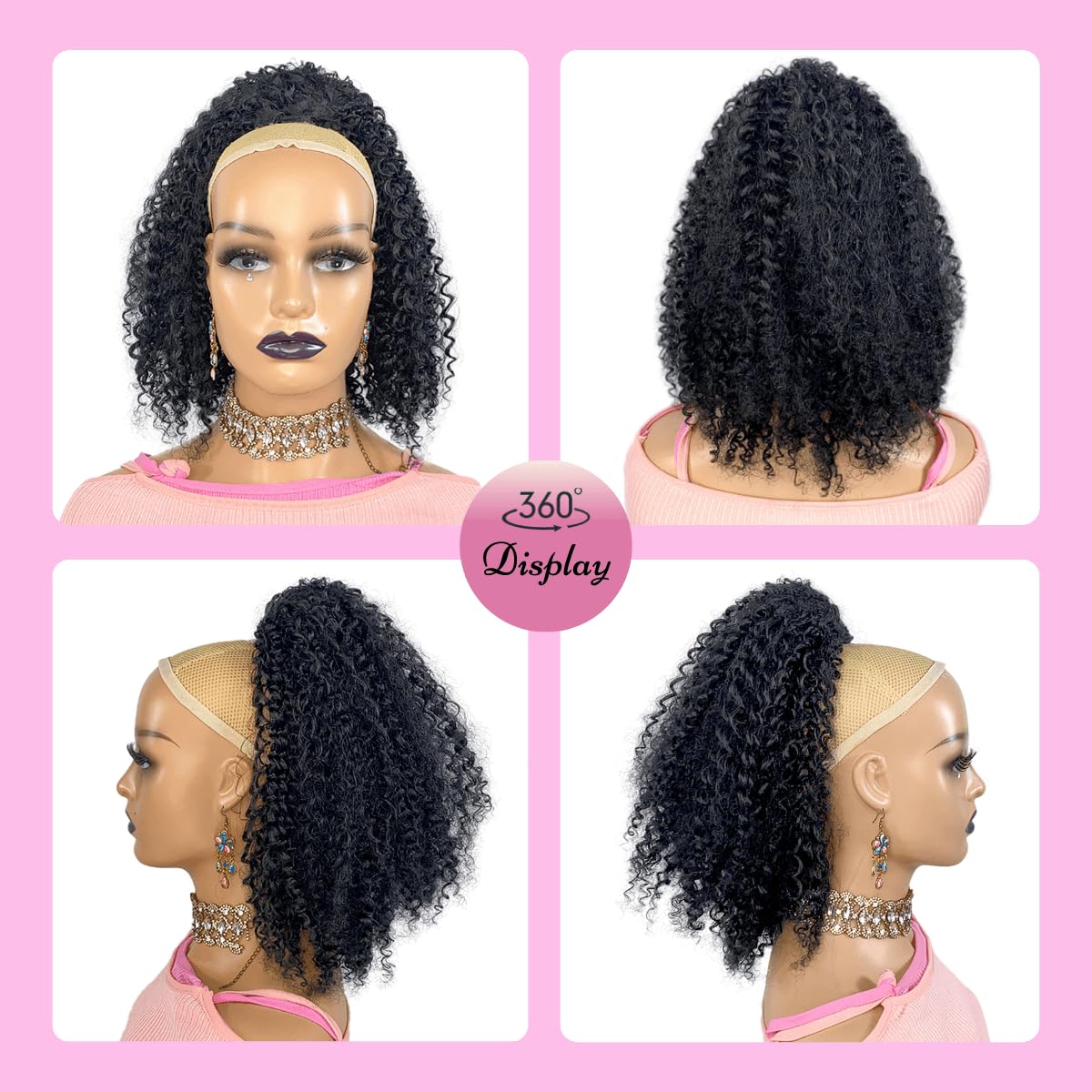 Short Afro Kinky Curl Drawstring Ponytail Deep Curly for Black Women