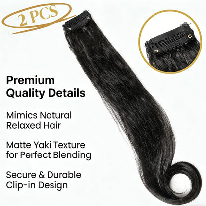 Long Yaki Side Bangs Clip in 2pcs Set Kinky Straight Fringe for Black Women
