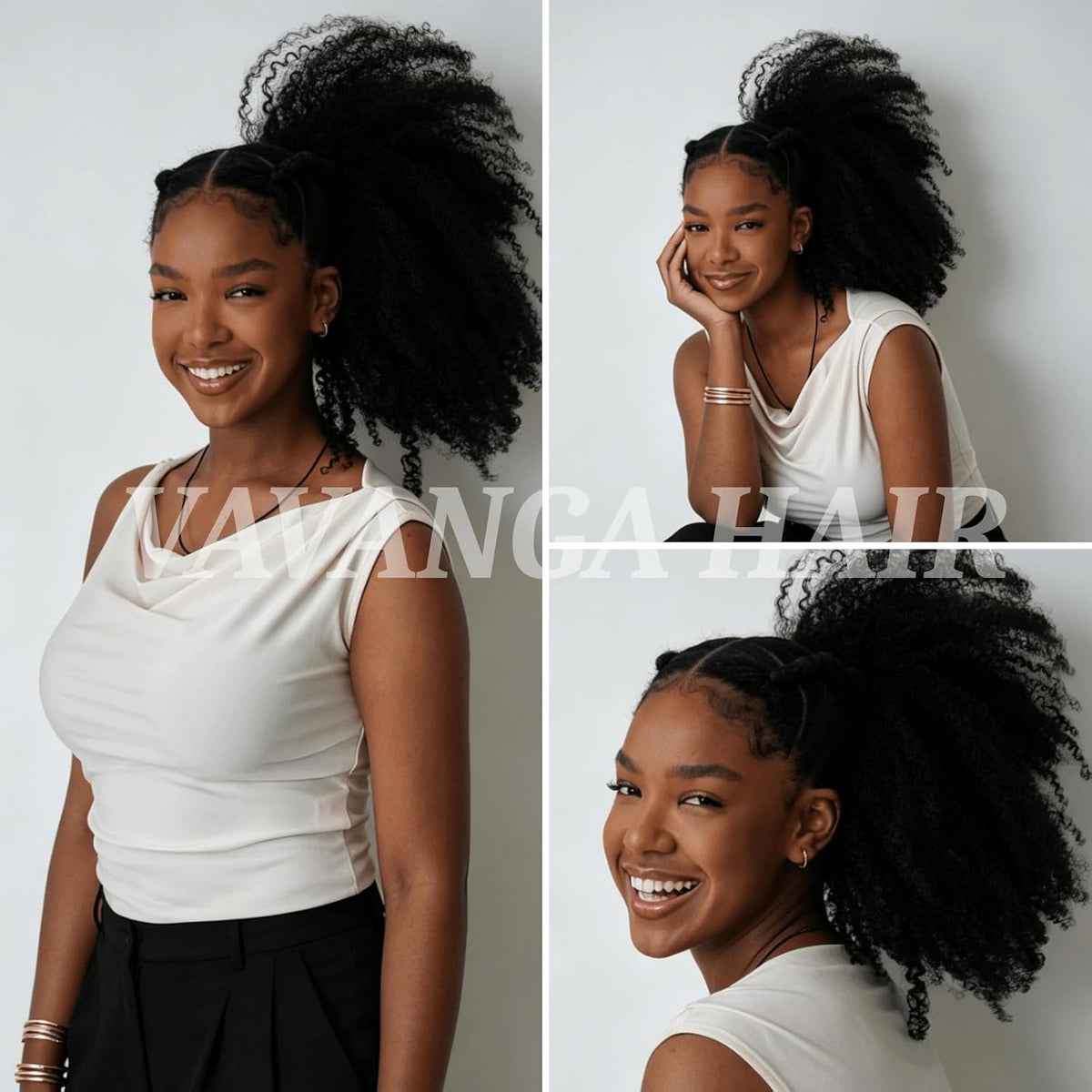 Short Afro Kinky Ponytail Wrap Synthetic 4C Afro Puff Bun for Black Women
