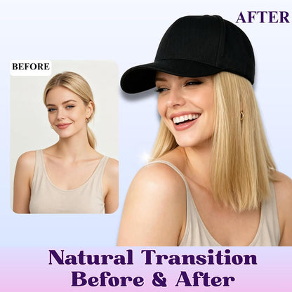 Baseball Cap with Bob Hair Attached Synthetic Bob Hat Wig for Women-Dark Brown