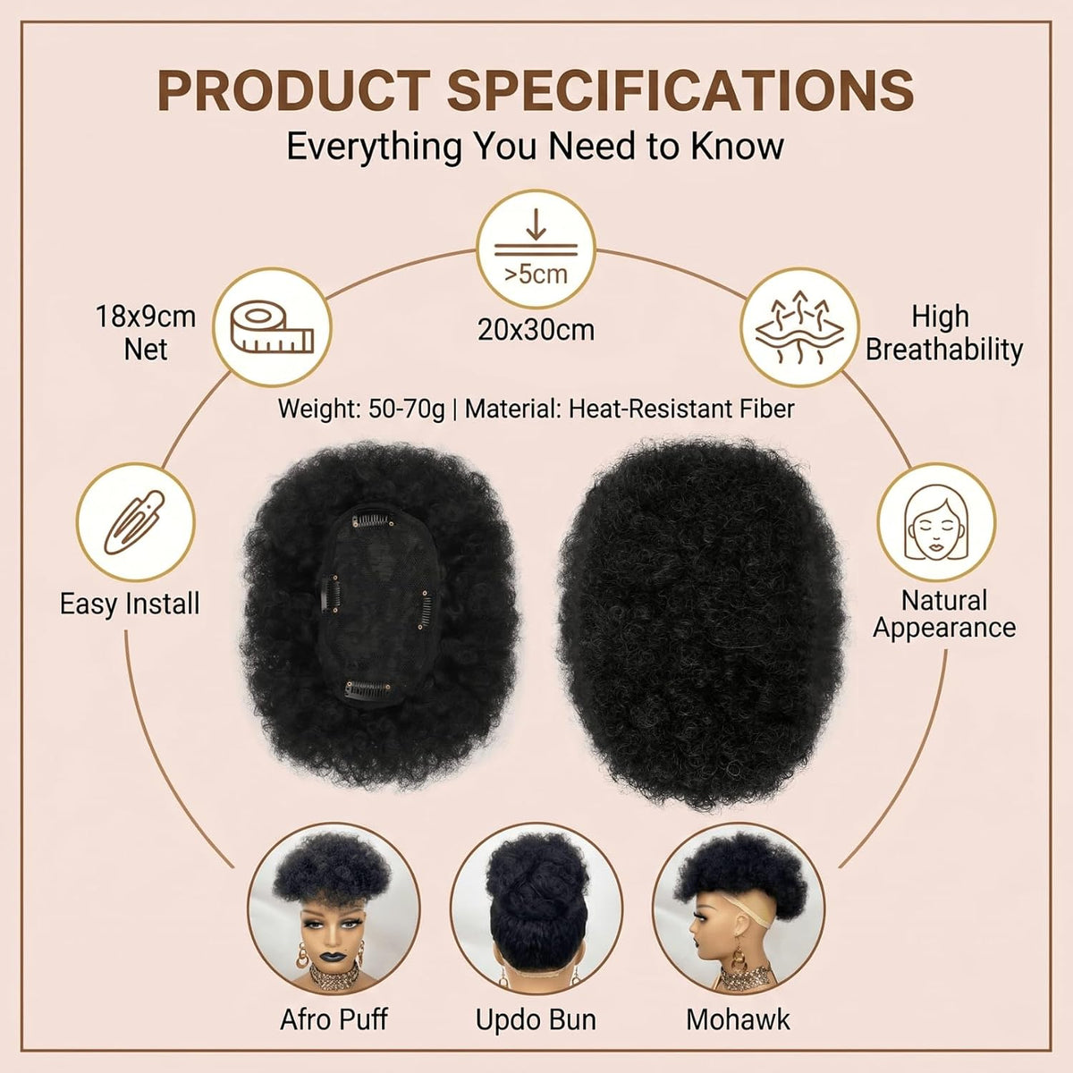 Short Afro Hair Topper Synthetic Hair Mohawk Ponytail for Black Women