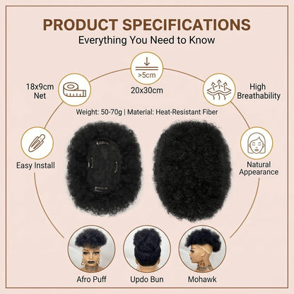 Short Afro Hair Topper Synthetic Hair Mohawk Ponytail for Black Women