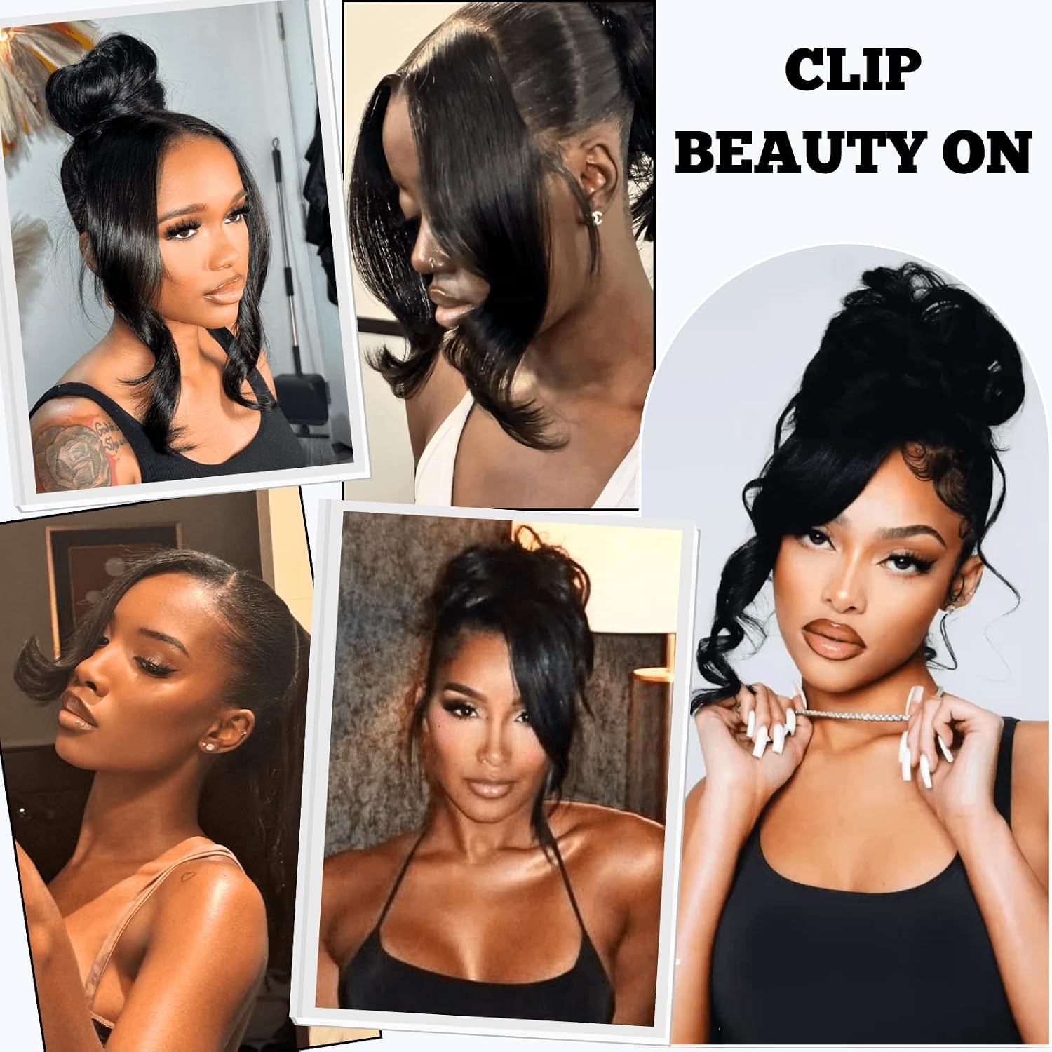 Long Yaki Side Bangs Clip in 2pcs Set Kinky Straight Fringe for Black Women