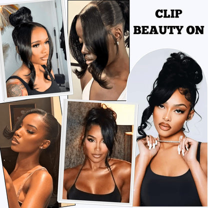 Long Yaki Side Bangs Clip in 2pcs Set Kinky Straight Fringe for Black Women