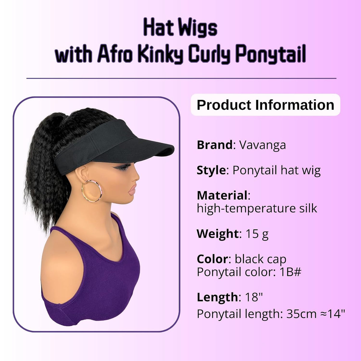 Hat Wigs with Kinky Curly Hair Ponytail Attached for Black Women