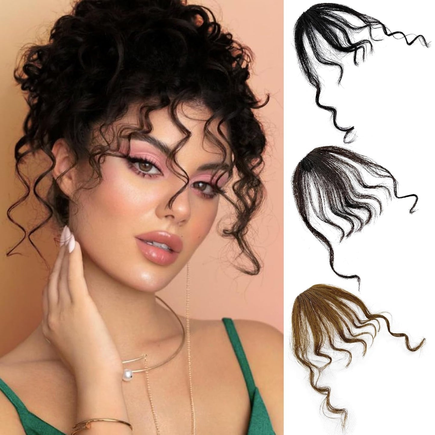 Human Hair Curly Bangs Hair Clip Kinky-Curly Ins Bangs French Bang for Women
