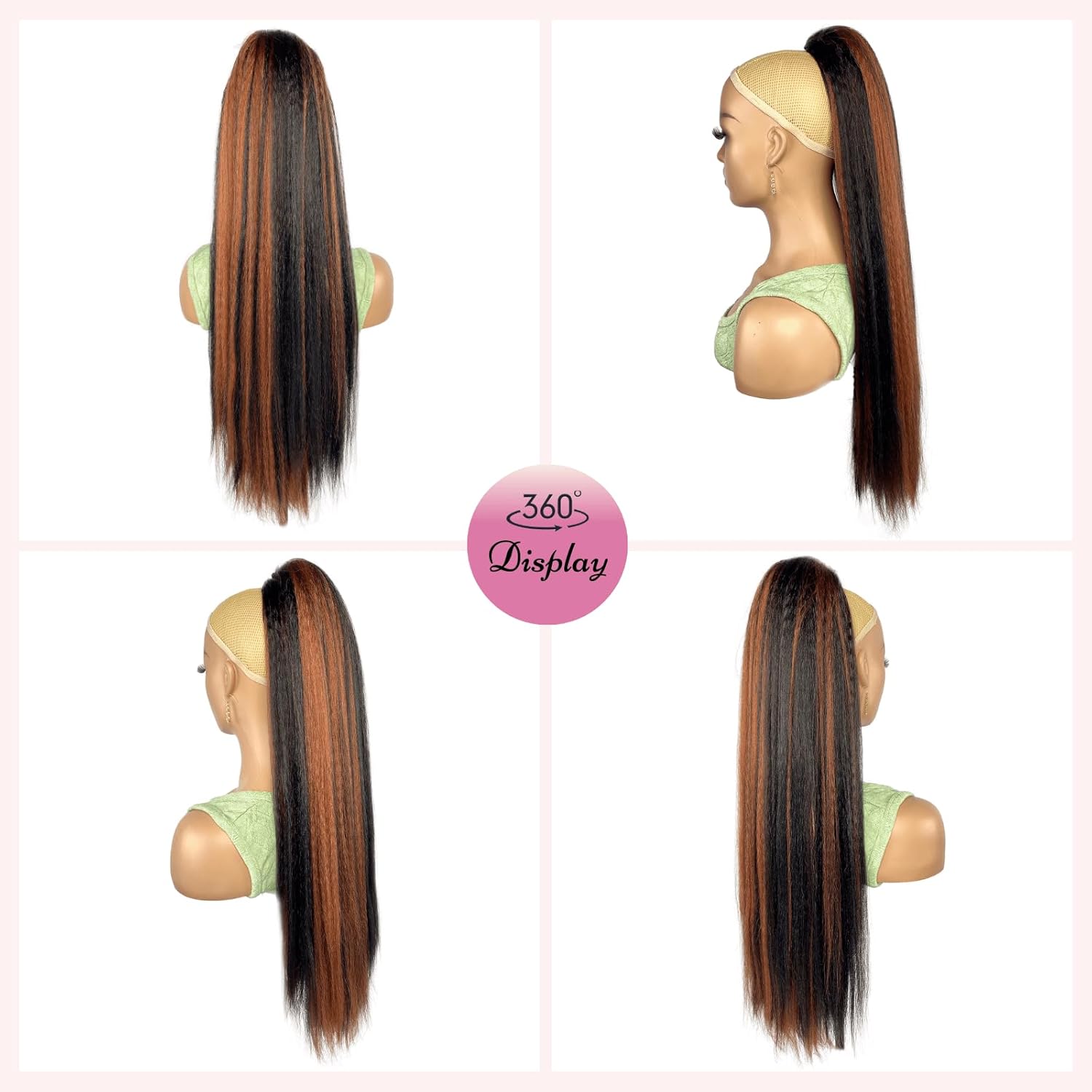 30inch Long Yaki Straight Drawstring Ponytail Extension for Black Women