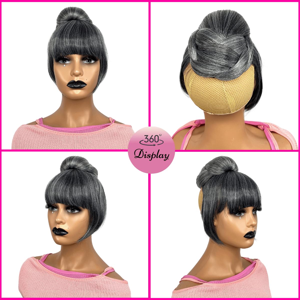 Salt and Pepper Grey Bun & Bangs Set 2PCS  for Black Women
