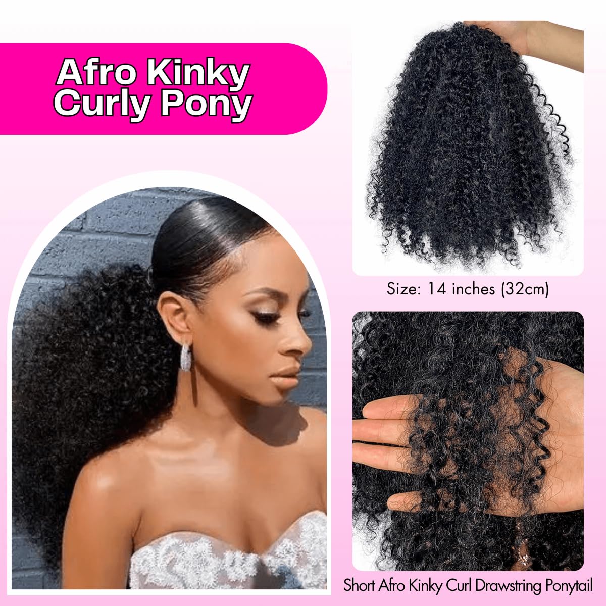 Short Afro Kinky Curl Drawstring Ponytail Deep Curly for Black Women