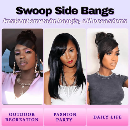 Short Yaki Straight Bangs Clip Side Swoop Bangs Hair Piece for Black Women