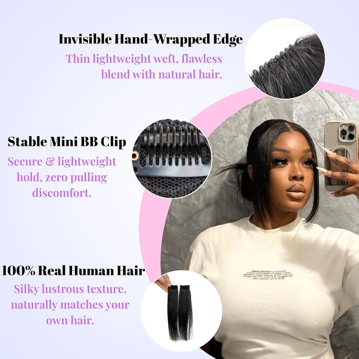 Long Clip in Real Human Hair Hime Cut Side Bang 2PCS for Black Women