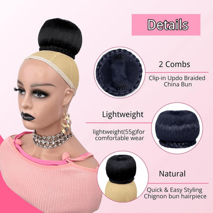 Twist Braided Hair Bun for Bride M Size Updo Chignon Hair Piece for Black Women
