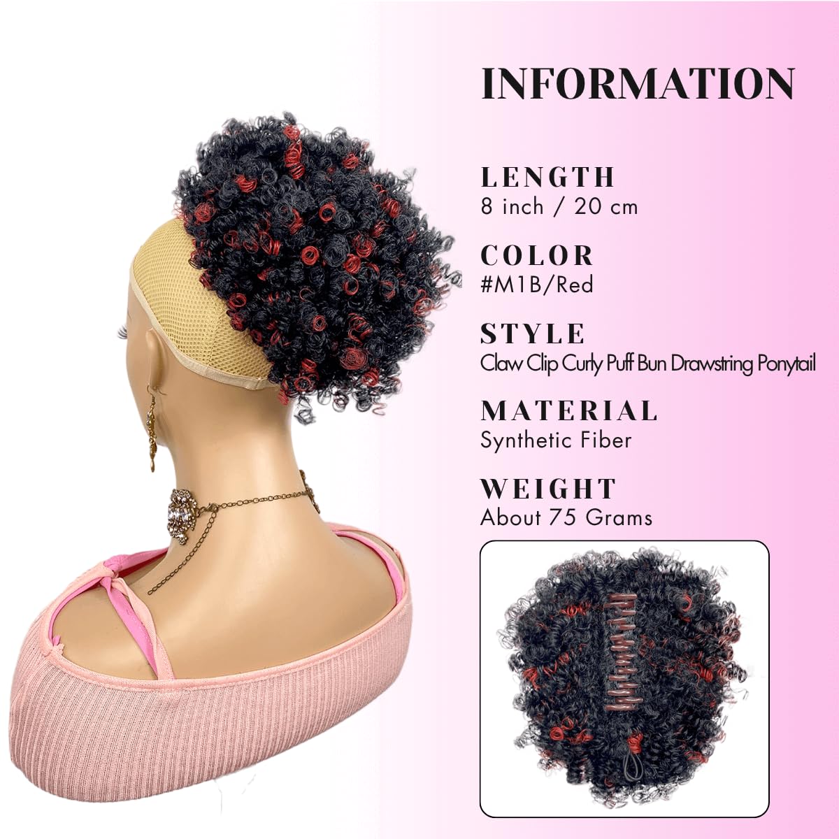 short Afro Kinky Curl Ponytail Afro Puff Bun Ponytail Claw Clip for Black Women