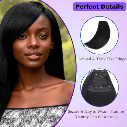 Short Yaki Straight Bangs Clip Side Swoop Bangs Hair Piece for Black Women