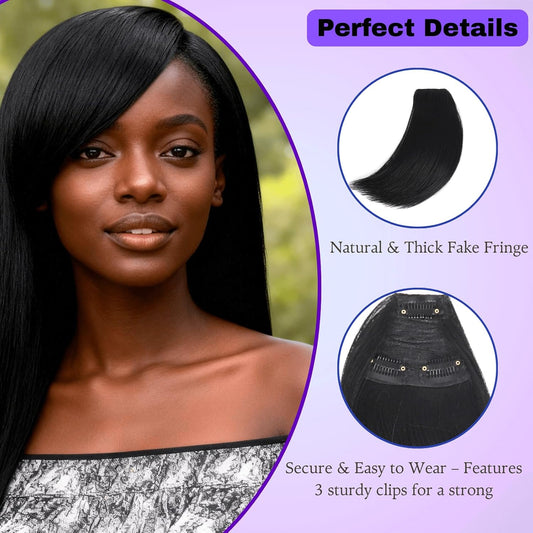 Short Yaki Straight Bangs Clip Side Swoop Bangs Hair Piece for Black Women