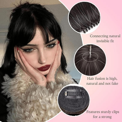 100% Real Human Hair Clip-In Extensions Thick Swept Bangs for Women