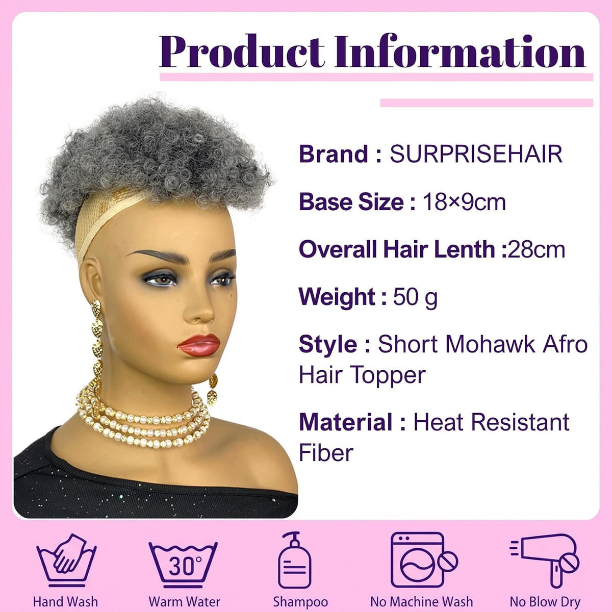 Short Afro Hair Topper Synthetic Hair Mohawk Ponytail for Black Women