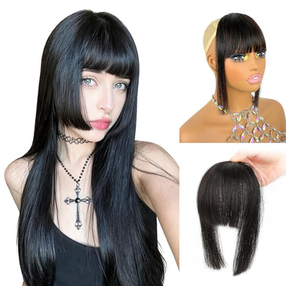 Clip in Bangs 100% Human Hair Fringe with Long Temples Hime Cut for Women