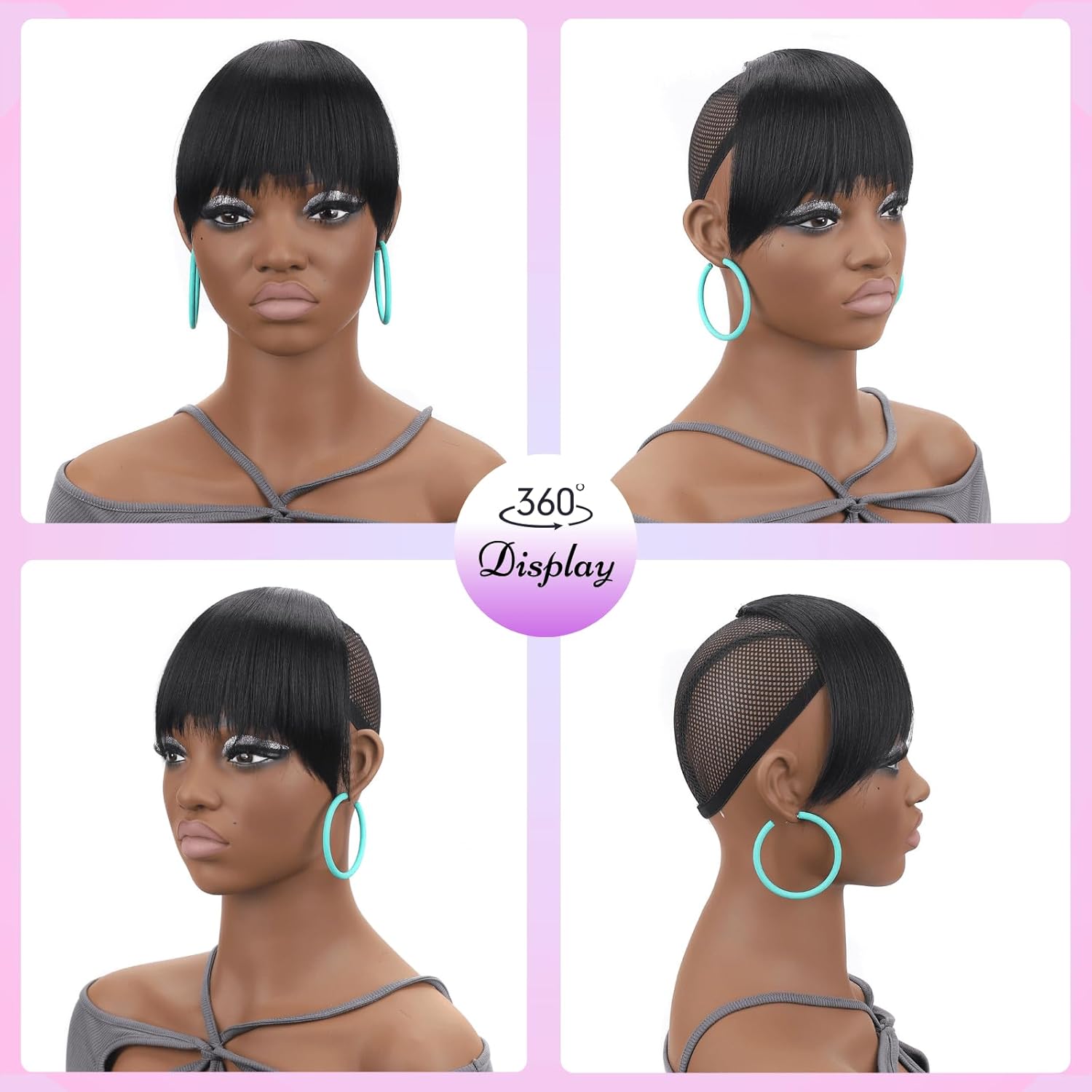 Short Kinky Straight Curtain Bangs Yaki Straight Bangs Hairpiece for Black Women