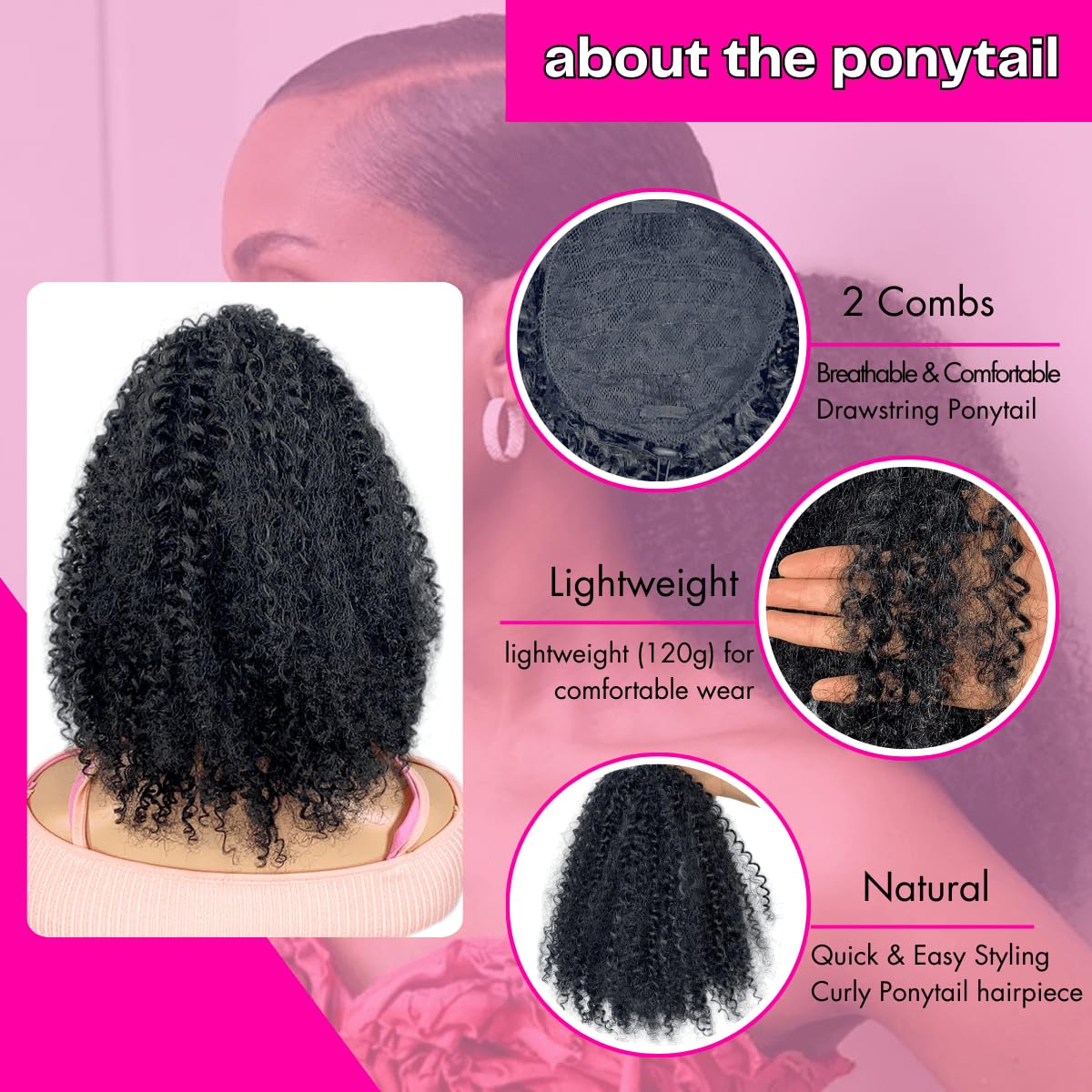 Short Afro Kinky Curl Drawstring Ponytail Deep Curly for Black Women