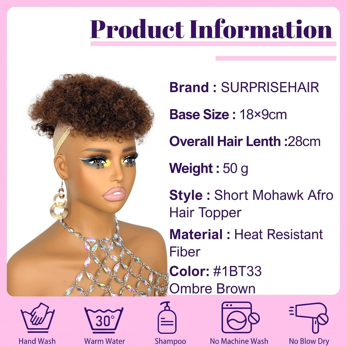 Short Afro Hair Topper Synthetic Hair Mohawk Ponytail for Black Women