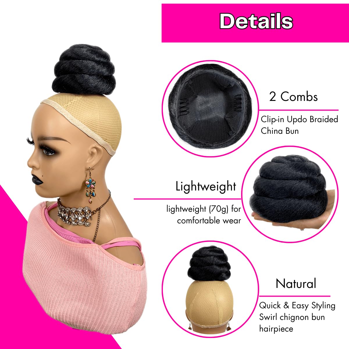 SWIRL Hair Bun Clip-in Updo Braided China Bun Chignon Hairpiece for Black Women