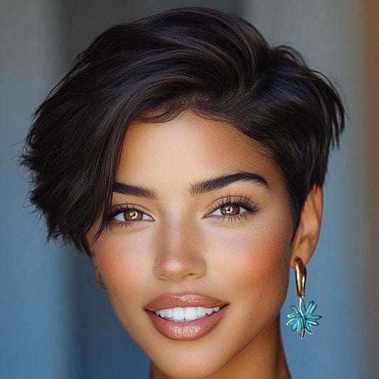 Human Hair Straight Pixie Cut Wig  Lace Front 13x4 for African American