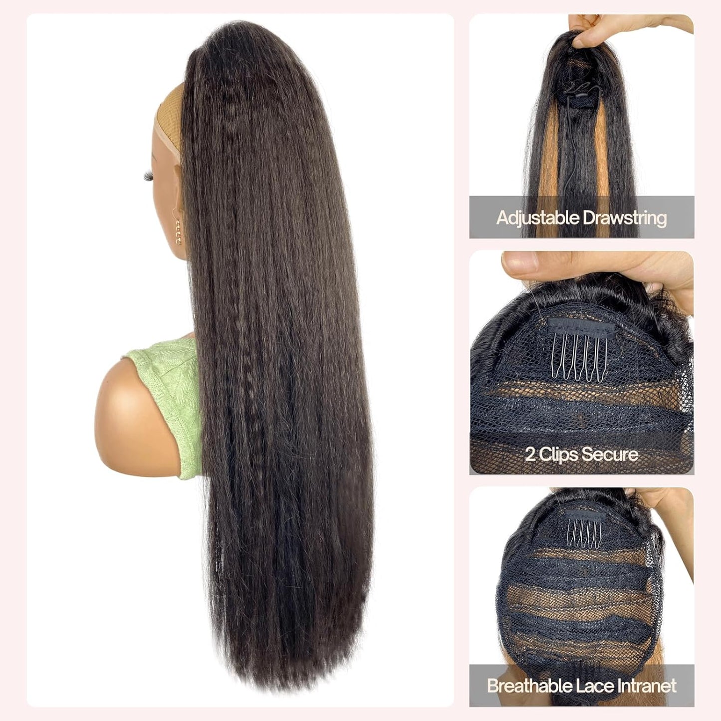 30inch Long Yaki Straight Drawstring Ponytail Extension for Black Women