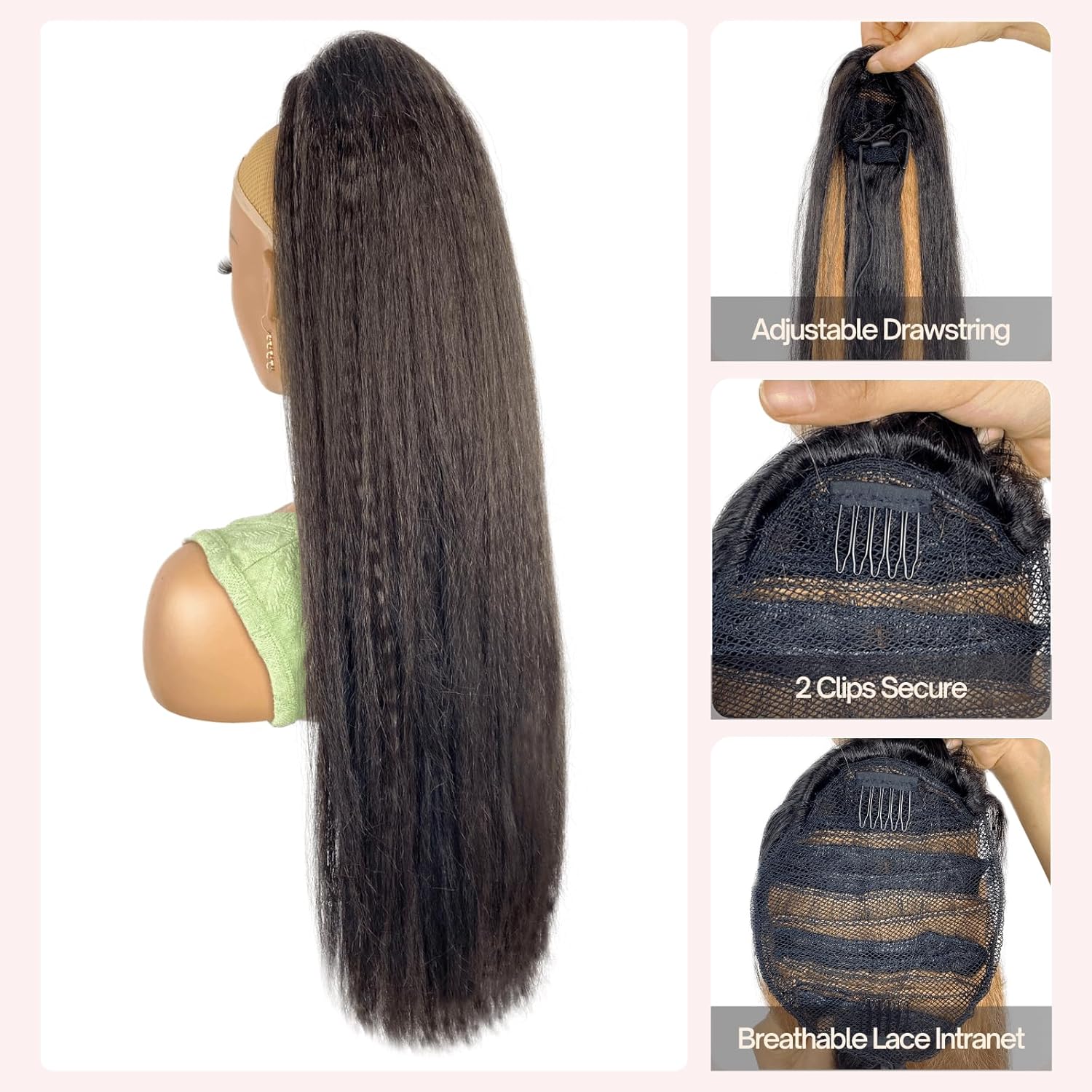 30inch Long Yaki Straight Drawstring Ponytail Extension for Black Women