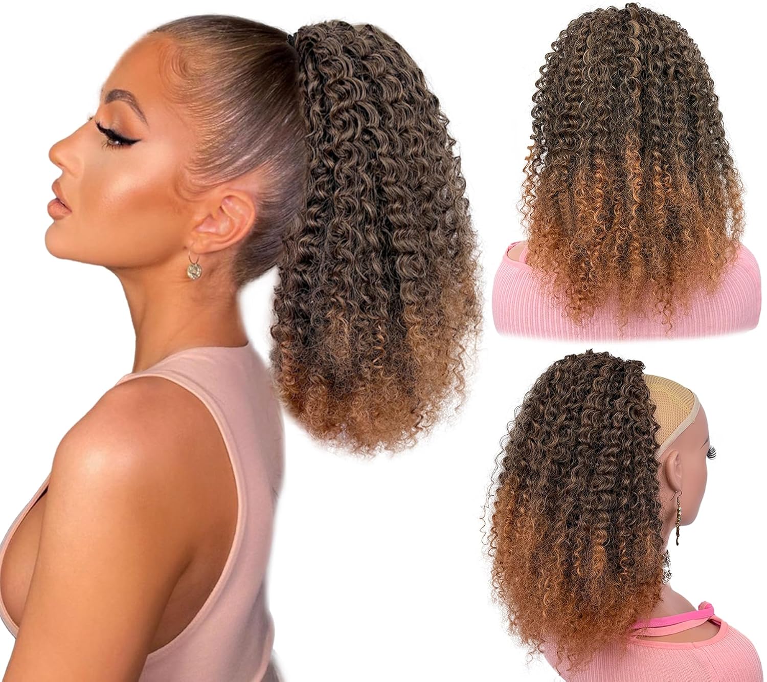 Short Afro Kinky Curl Drawstring Ponytail Deep Curly for Black Women