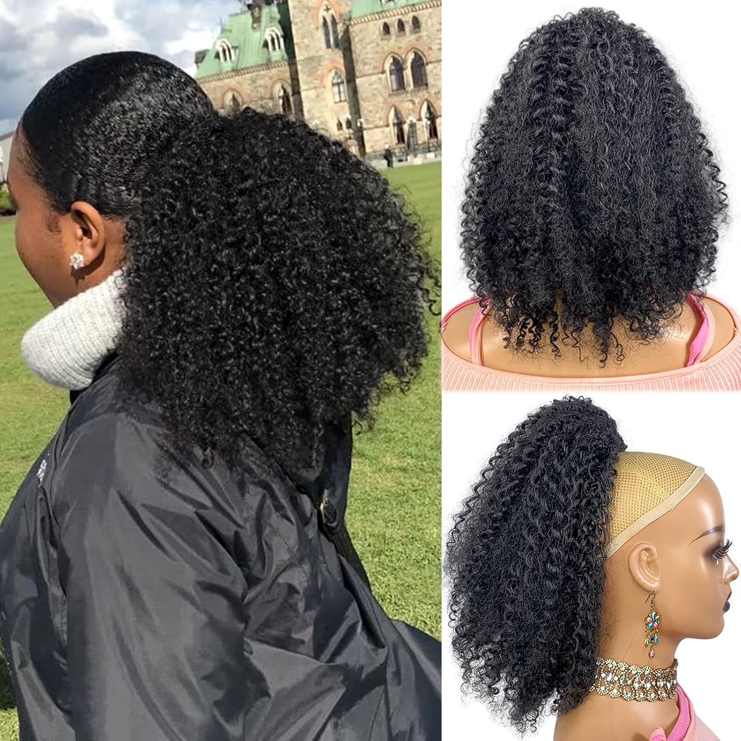 Short Afro Kinky Curl Drawstring Ponytail Deep Curly for Black Women