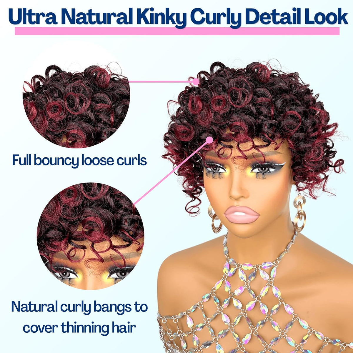 Short Loose Wave Hair Topper with Bangs for Black Women Topper Wig 360°3D Cover