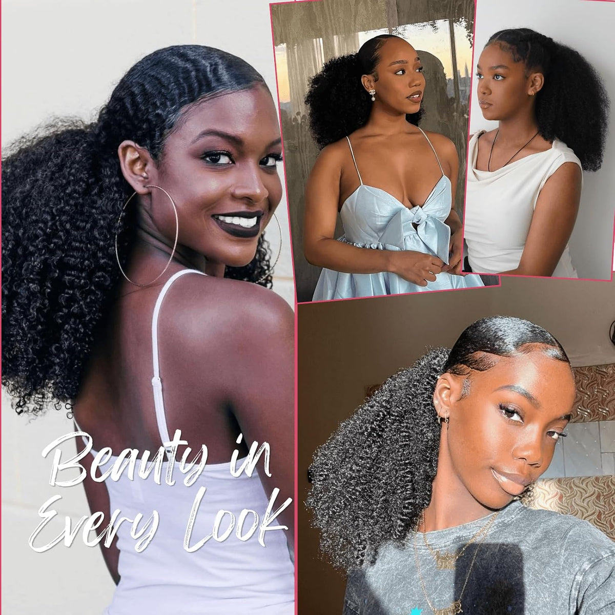 Short Afro Kinky Ponytail Wrap Synthetic 4C Afro Puff Bun for Black Women