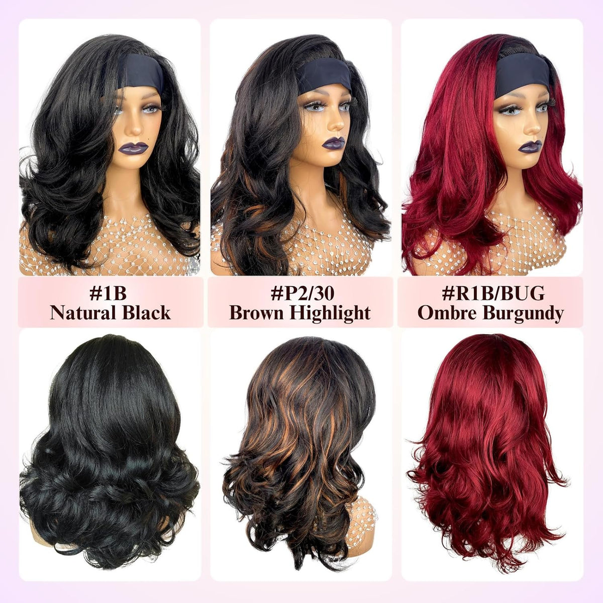 18inch Long Kinky Straight Yaki Wavy Headband Wig for Black Women