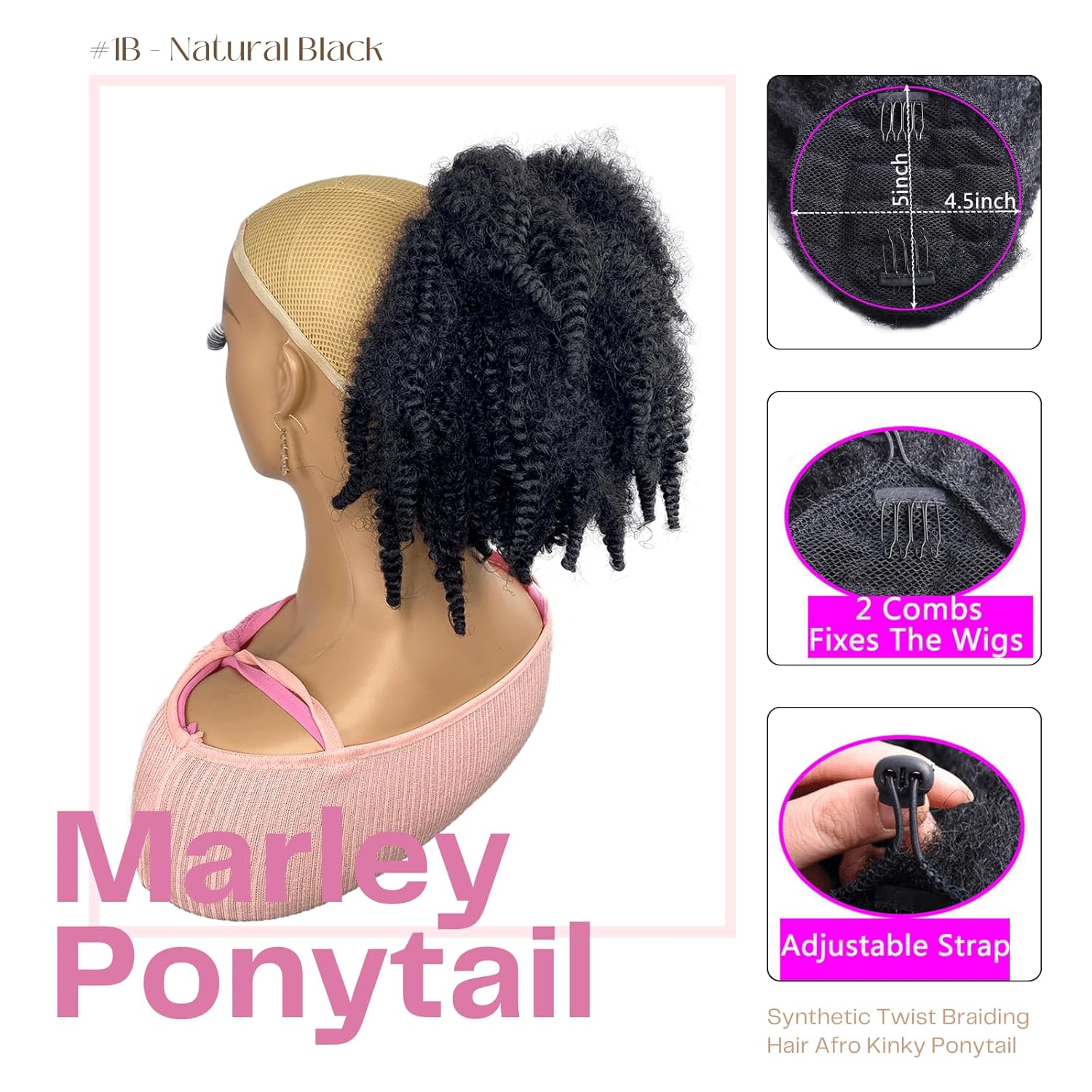 12inch short Marley Hair Drawstring Ponytail Black 4C Afro Puff Bun Braiding Ponytail