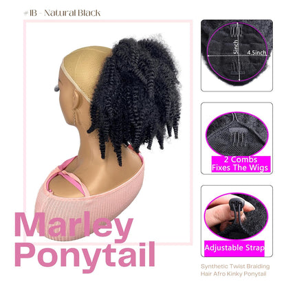12inch short Marley Hair Drawstring Ponytail Black 4C Afro Puff Bun Braiding Ponytail