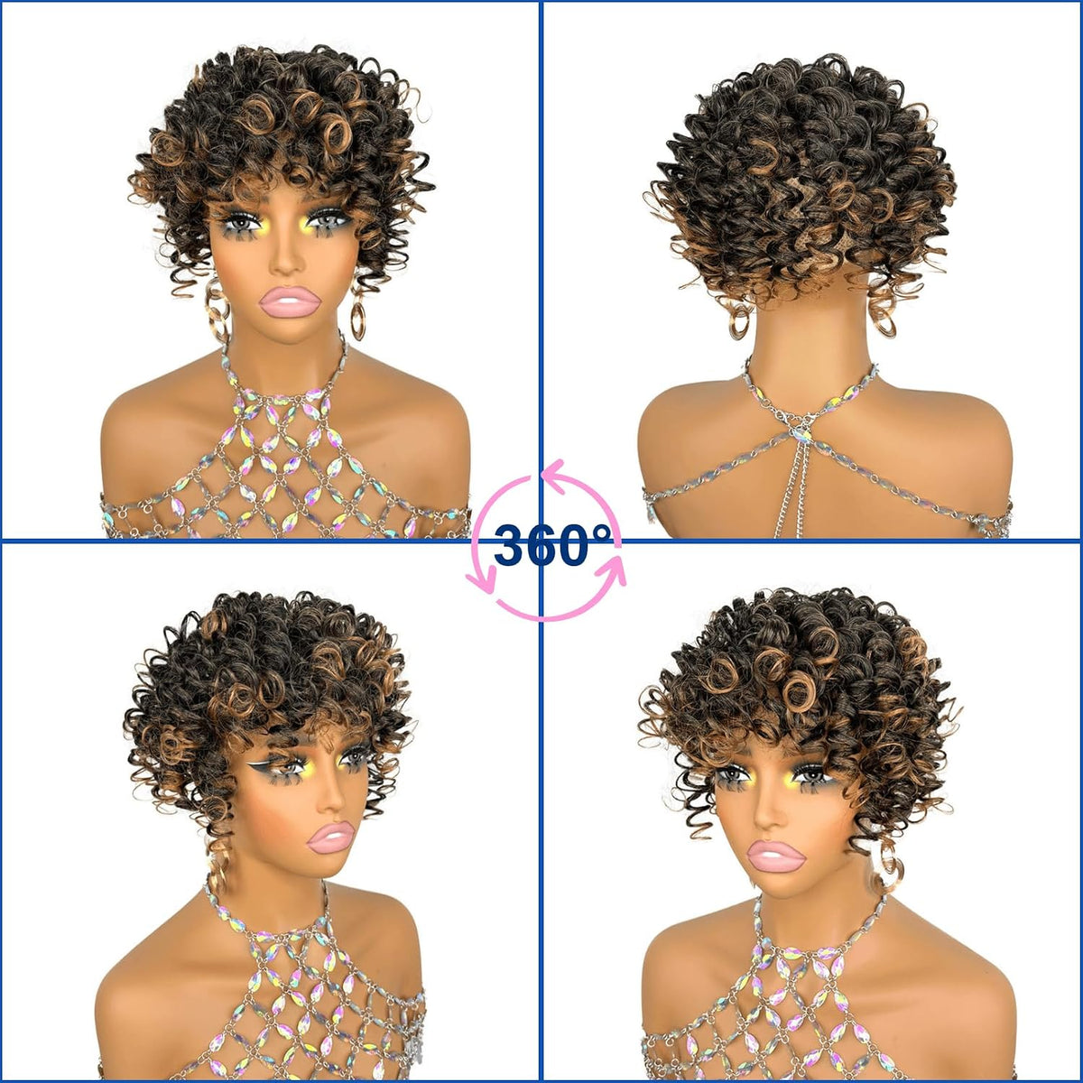 Short Loose Wave Hair Topper with Bangs for Black Women Topper Wig 360°3D Cover